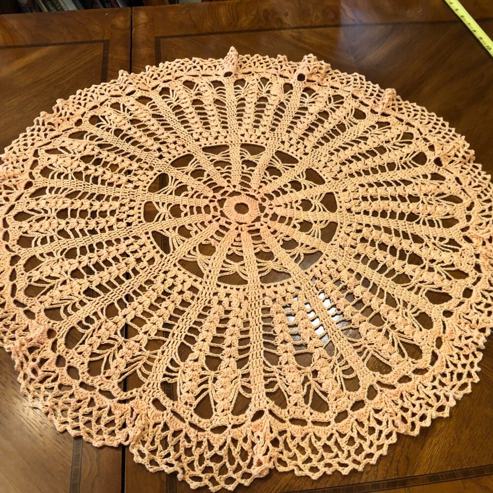 salmon vintage lace hand crochet cotton doily 30"